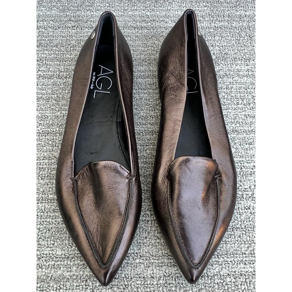 AGL ATTILIO GIUSTI LEOMBRUNI Vania Pointed Toe Flat Metallic Smoke Bronze 8 US